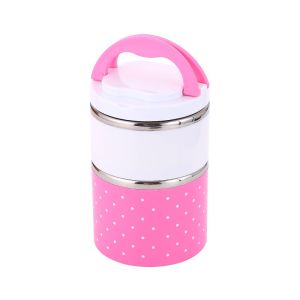 Camen Giữ Nhiệt 2 Tầng 930ml Chấm Bi - Đựng Cơm Canh Cháo - Chống Tràn Có Quai Xách Tiện Lợi