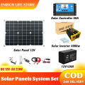 Solar Panel with inverter battery complete set  4000W inverter DC 12V to AC 220V Solar Power Generation System Dual USB Solar Inverter Solar Panel Solar Charge Controller for home appliances. 