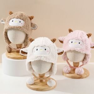 TI9P Plush Toddlers Sheep Hat Cartoon Breathable Baby Knitted Hat Fashion Keep Warm Lamb Pullover Cap Winter