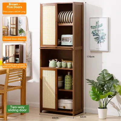Bamboo Storage Cabinet Kitchen Cabinet Transparent Door Panel Large Capacity Strong Load-bearing Capacity Mga Locker