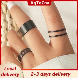 [COD] AqToCna Ship within 24 hours 3 6pcs Vintage Black Rings Set For Women Girls Punk Metallic Geometric Simple