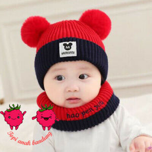 kupluk bayi model pompom rajut laki laki perempuan karakter mickey mouse usia 1 bulan sampai 3 tahun