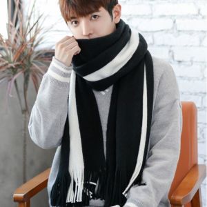 XINSU38 Thickened Men Cashmere Scarf Korean Style Windproof Winter Neckerchief Retro Splicing Color Long Wool Tassel Scarf Women/Male