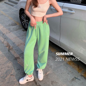 กางเกงขากว้างทรงหลวมผู้หญิง แฟชั่น กางเกงทรงตรงเอวยางยืด กางเกงขายาวเอวสูงทรงกระบอก สไตล์เกาหลี กีฬาลำลอง pants