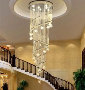 Staircase chandelier Duplex rotating villa duplex living room floor in the staircase light long modern simple crystal chandelier