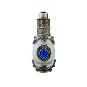 ERYRG Luxury Vintage Press Head Arabian Style Antiqued Metal Crystal Tattoo Ink Bottle Essential Oil Dropper Bottle Refillable Bottle Empty Cosmetics Container Perfume Bottle