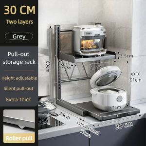 Kitchen Pot Rack Microwave Pull-Out Storage Rack Desktop Kitchen Utensil Storage Rack Height Adjustable Storage Rack