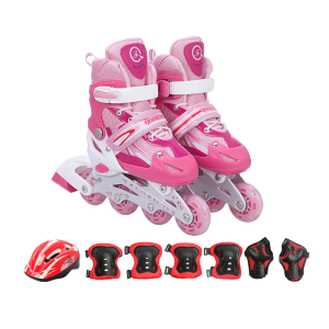 3-12 years 4 wheel Roller Skates Adjustable Ankle Size with Flashing Wheels for Kids Boys Girls Christmas Gift with Protective Gear Set