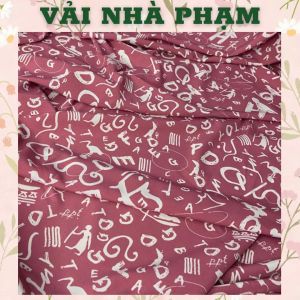 VẢI LỤA 100D HỌA TIẾT CHỮ NỀN HỒNG ĐÔ ĐẬM-KHỔ 1.5M-VẢI NHÀ PHẠM