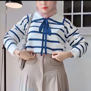 ATASAN RAJUT WANITA MOTIF GARIS-GARIS EILY KERAH POLO / BLOUS WANITA TERBARU TRENDY