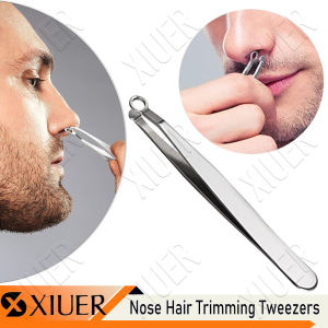 Universal Nose Hair Trimming Tweezers Stainless Steel Nasal Clippers with Friendly Round Tip for Men & Women for Noses Hair Brow Sideburns & Body (Silver)