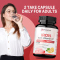 Zat Besi dengan Vitamin C - 65 mg per sajian - Untuk Kekurangan Zat Besi & Anemia, Meningkatkan Produksi Sel Darah Merah - 30/60/120 Kapsul. 