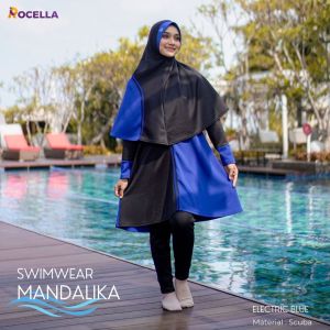 Rocella Pakaian Renang Wanita Syari Full Karet dengan Aplikasi Tali Serut Polyester Zipper Pengait Hijab Sablon PVC Handsock