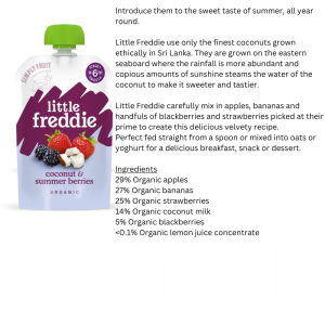 LITTLE FREDDIE ORGANIC YOGHURT POUCHES / FRUIT POUCHES / FRUIT PUREE / BABY PUREE