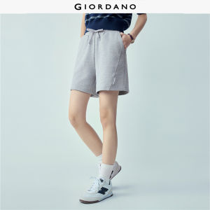 Giordano Beau Monde Women Logo label exposed seam elastic waist shorts Free Shipping 13406234