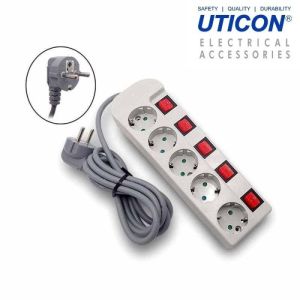 Stop Kontak Lubang 5 + Pengaman + Saklar Tersendiri + Kabel merk Uticon