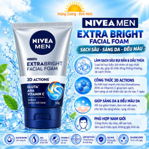 Sữa Rửa Mặt Nam Nivea Men Extra Bright Facial Foam 100g – Sạch Sâu Kiểm Soát Dầu Nhờn - 88836