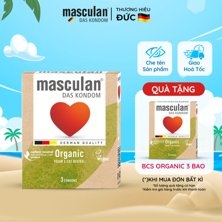 Bao Cao Su Masculan Organic siêu mỏng - Bao cao su tự phân hủy thân thiện môi trường - Không mùi cao su - Che tên sản phẩm khi giao hàng