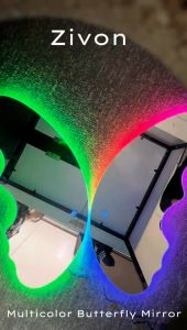 Creative Wall‑Mounted Butterfly RGB LED Vanity Mirror Touch Dimmable Multi‑Color Lighting Decorative Cosmetic Mirror for Bathroom Bedroom Home Decoration Support COD