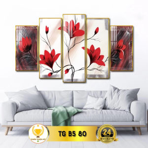 Bộ 5 Tranh Treo Tường Tráng Gương CHÂN THIỆN MỸ Trang Trí Phòng Khách Chủ Đề Nến Và Hoa Bình Hoa