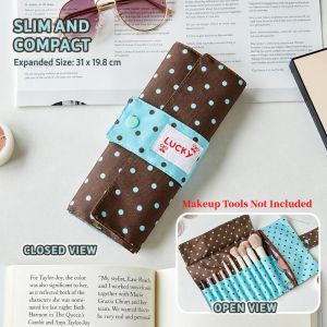 RJQFNG Chấm bi Túi đựng cọ trang điểm 10 Khe Cắm Canvas Túi đựng dụng cụ trang điểm Sành điệu Dung lượng lớn Túi trang điểm Cọ trang điểm bút v.v.
