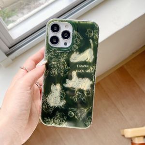【New】Halo Dyed Sketching Cats Pattern IMD Phone Case  with Bracelet For iPhone 11 12 13 14 15 Series