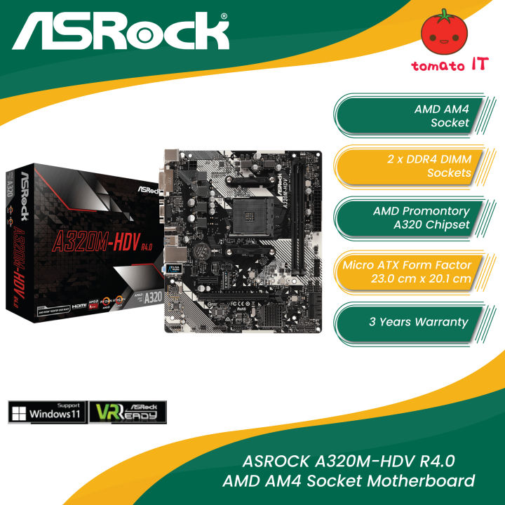 ASROCK A320MHDV R4.0 AMD AM4 Socket Motherboard Lazada