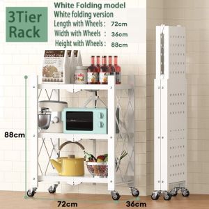 Foldable Storage Rack Multi-layer Free Installation Of Movable Kitchen Rack All Metal Storage Rack