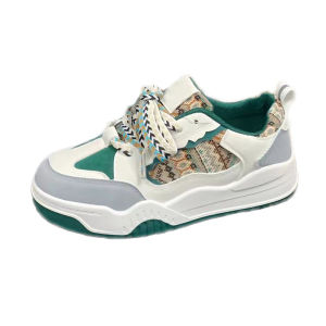 MFI Rose Sepatu Wanita Sneakers Sport Shoes Motif Tenun Khaki Green Import Quality Hak Datar