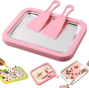 At-Home Rolled Ice Cream Maker Kit 2026 New Stainless Steel Instant Freeze Plate with 2 Scrapers DIY Homemade Ice Cream tray Yogurt Sorbet Fun Family Activity for Kids (Green)