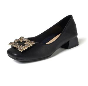 2inch Womens Rhinestone Elegant Square toe Slip on Leather Heels 111