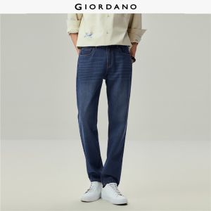 Giordano Beau Monde Men Moustache effect mid rise washed denim pants Free Shipping 13116611
