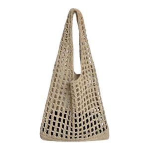 【COD&Fast Delivery】 Crochet Design Knitted Bag Hollow Woven Mesh Pattern Beach Bag Crossbody Style Simple Design Tote Bag Beach Use