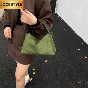 Women Faux Suede Shoulder Bag Solid Color Underarm Bag Hobo Bag for Shopping Work