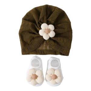 ชุดหมวกหมวกเด็กและถุงเท้าดอกไม้สำหรับทารกแรกเกิด0-12เดือนหมวกโรงพยาบาลนุ่มออกแบบกันลื่น