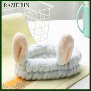 RAZIE BIN ที่คาดผมแต่งหน้าโบว์นุ่มอบอุ่นมีหูสัตว์ที่ยึดแบบยืดได้แถบรัดผมผ้าโพกหัวอุปกรณ์เสริมสำหรับผม