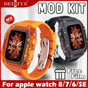 Bộ Vỏ + Dây Đeo Mod Kit Bộ Vỏ For apple watch series 9 8 7 6 5 44mm 45mm Cao Su Sang Trọng Trong Suốt dành Dòng Đồng Hồ for apple Phụ Kiện Đồng Hồ Hợp Kim