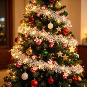 MIRELAE Ánh sáng rực rỡ Đèn LED trang trí Giáng sinh Ông già Noel 3/57m Dây Chuyền Cây Thông Giáng Sinh Lông xù Dây trang trí Giáng sinh bằng lông thú Trang trí Giáng sinh
