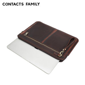 CONTACTS FAMILY Genuine Leather Laptop Sleeve Case 14 15 Inch For Macbook Air/Pro Lenovo Asus Acer Dell HP XiaoMi HuaWei Notebook Carrying Bag