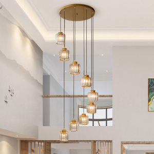 Living Room LED Revolving Crystal Chandelier Dining Room Light High Ceiling Chandelier Stair Long Chandelier Lamp