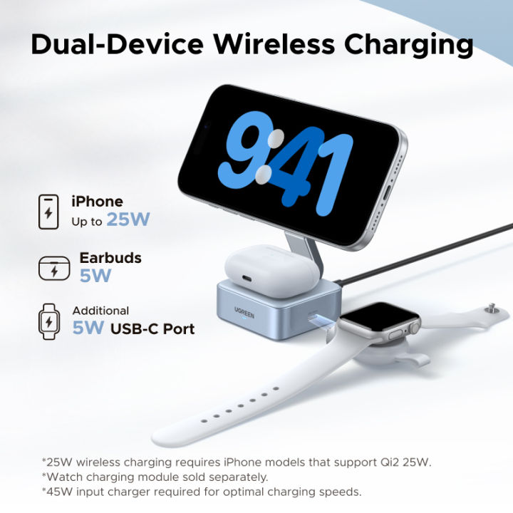 UGREEN%202-IN-1%20Qi2.2%2025W%20MagFlow%20Magsafe%20Wireless%20Charger%20for%20iPhone%2017%2016%20Pro%20Max%20iPhone%2017%2016%20Air%20AirPods%20Pro/Max%20Xiaomi%20Samsung%20S26%20S25%20Ultra%20Samsung%20Earphone%20Huawei%20Qi2.2%20Version%20-%20Image%203