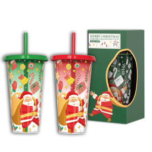 Ly đổi màu mới mẻ cho Giáng sinh   Bộ cốc hút hai mảnh đổi màu ông già Noel dung tích lớn