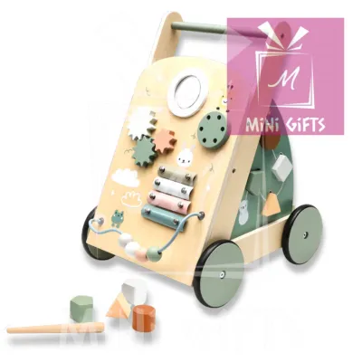 【Mini Gifts】Wooden Baby Push Walker with Activity Center Montessori Walking Toys Birthday Gifts