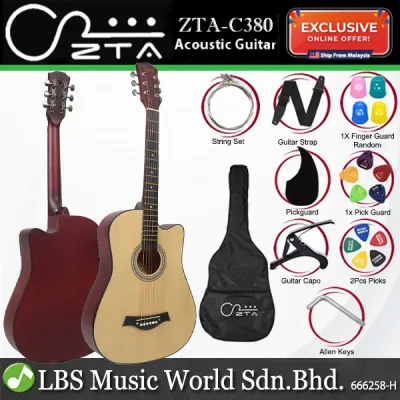 ZTA 38 Inch Acoustic Guitar Cutaway Starter Pack Folk Guitar Package - Natural