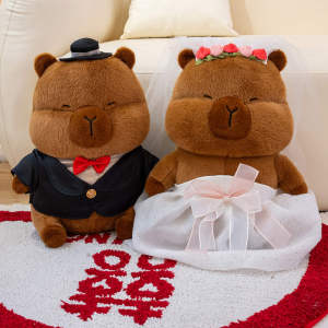 JOJO CASTLE Sweet Couple Capybara Plush Toys A Pair Wedding Capybara Combination Dolls Premium Handmade Animal Toys Romantic Party Decor