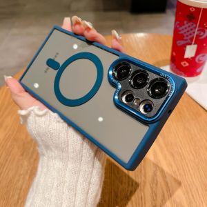 CrashStar MagSafe Metal Camera Protection Transparent Hard Shockproof Phone Case For Samsung Galaxy S25 S24 S23 S22 Ultra Plus S21 S20 FE Wireless Charging Phone Casing HD Clear Protective Cover Shell With Full Cover Lens Camera Protection Hot Sale