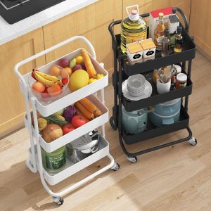 Weiliang   Multi-Functional Trolley Rack Floor Movable Beauty Salon Storage Rack Kitchen Vegetable Fruit Snack Rack