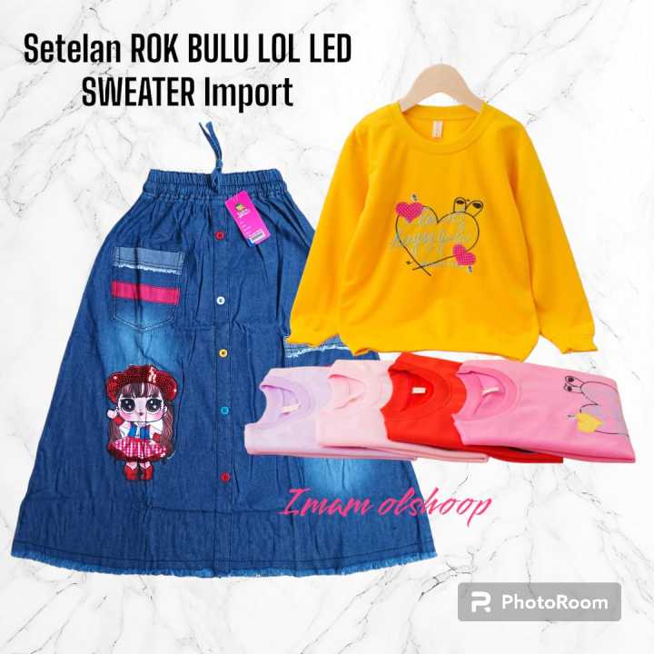 new SETELAN SWEATER IMPOR & ROK rawis JEANS hello kitty NAVI ANAK PEREMPUAN UMUR 4-10 THN  JAMIN BAGUS  HALUS DAN LEMBUT