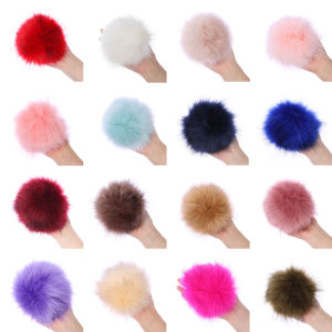 WUXU 15cm Big Pom Beanies Cap Knitted Hat Imitation Skullie Fur Pompom