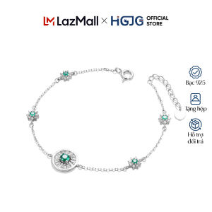 Lắc Tay Bạc Nữ 925 HGJG Đính Đá Xanh Sang Trọng Vòng Tay Nữ Đính Đá Phong Cách Thanh Lịch Đi Tiệc